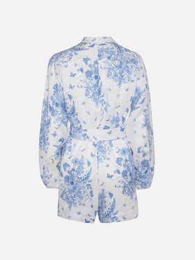 Hanniel Leinen-Playsuit mit Schmetterlings-Toile-de-Jouy-Print
