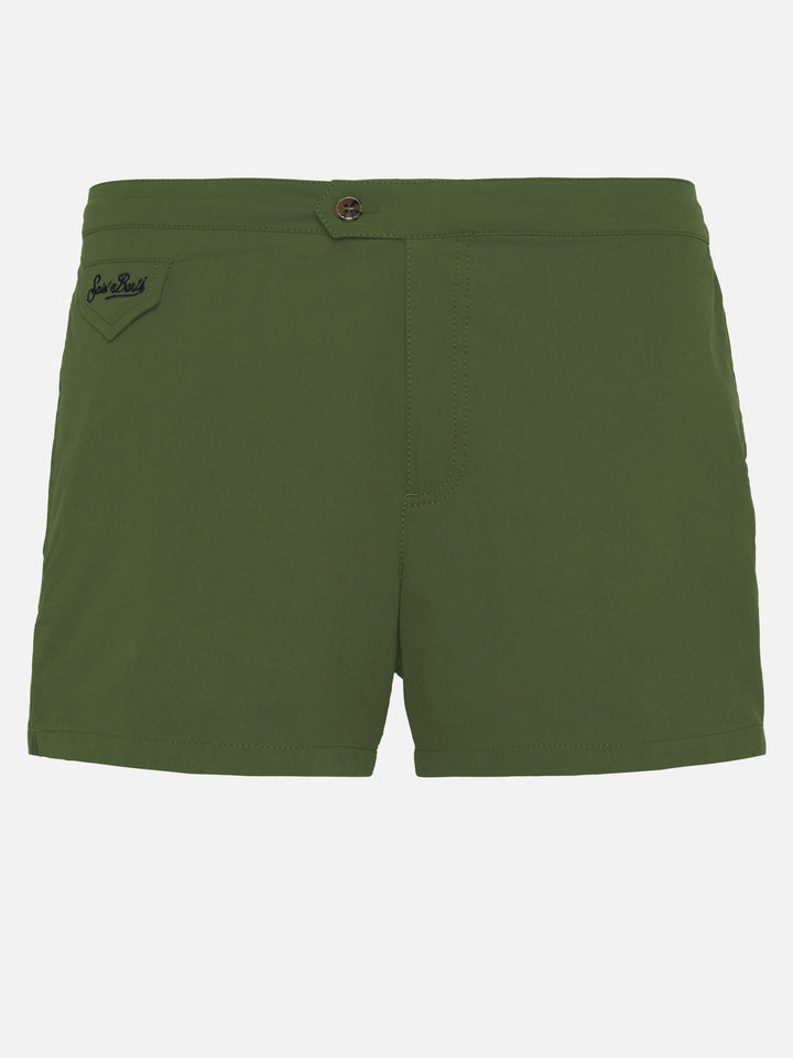 Harrys military green fitted cut swim shorts