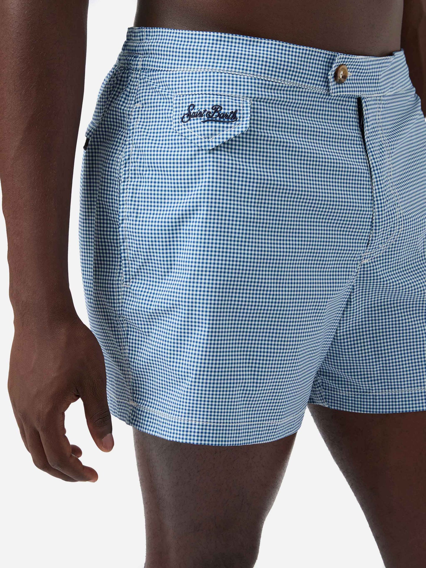 Harrys fitted cut swim shorts with gingham print