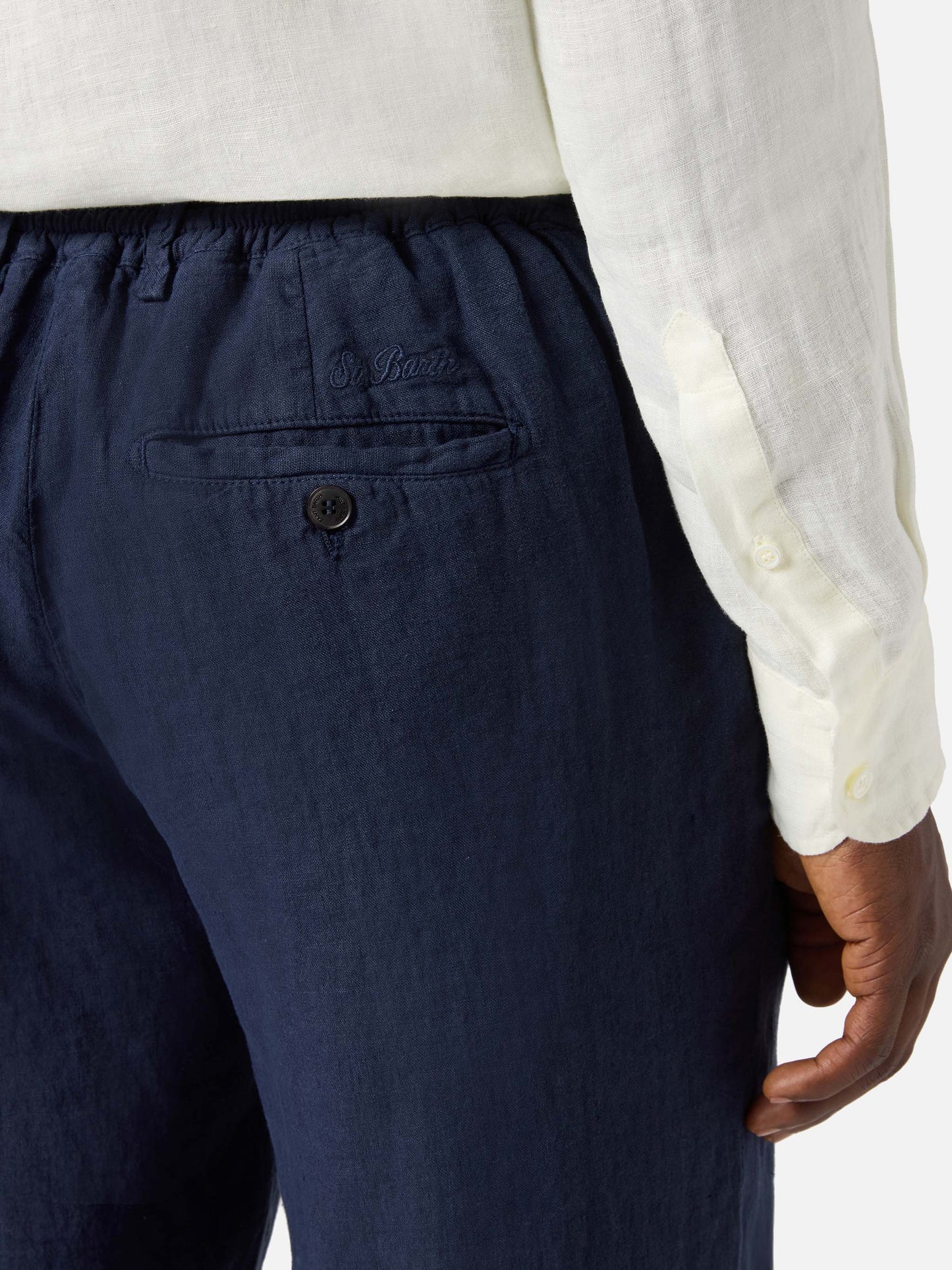 Navy blue Havier long long pants in pure linen