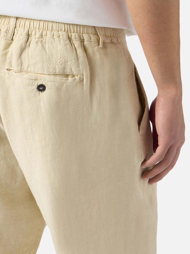 Beige Havier long long pants in pure linen