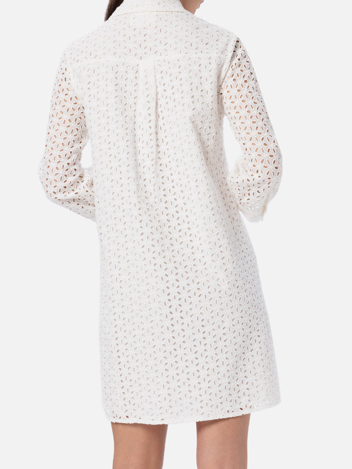 Weißes Sangallo-Hemd-Minikleid für Damen