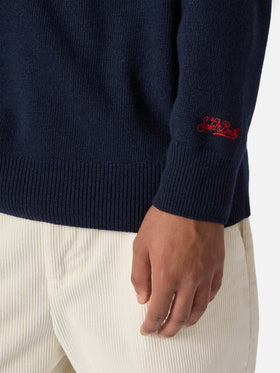 Blue sweater Heron with Vacanze di Natale logo jacquard | VACANZE DI NATALE SPECIAL EDITION