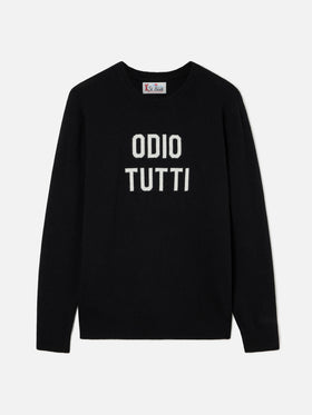 Black Heron crewneck knit with Odio Tutti intarsia