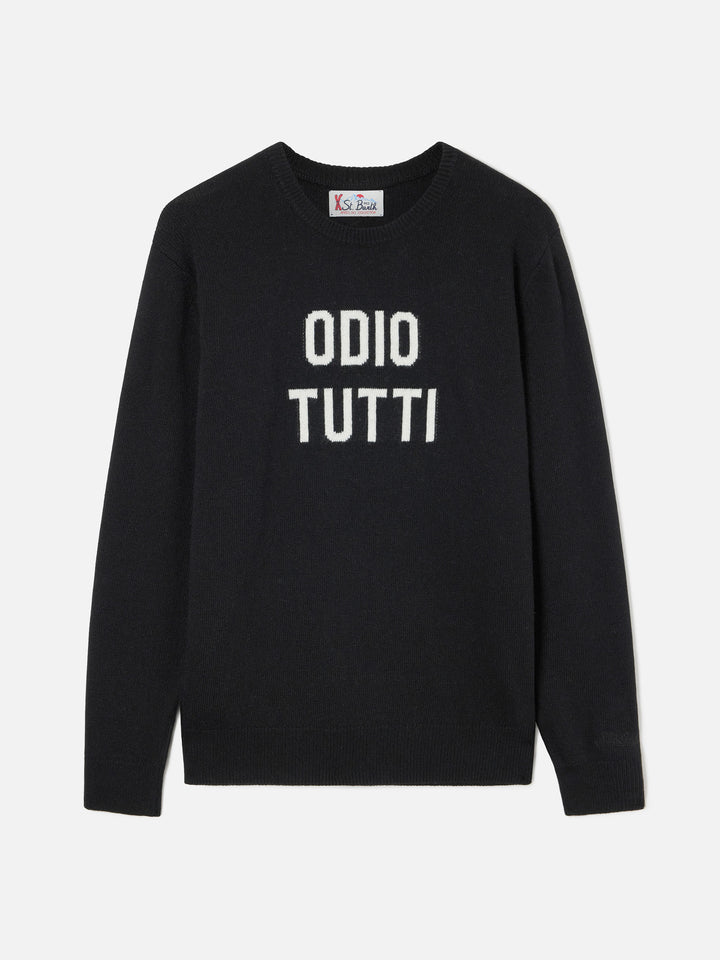 Black Heron crewneck knit with Odio Tutti intarsia