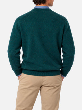 Dark green Heron donegal crewneck sweater with basset hound jacquard