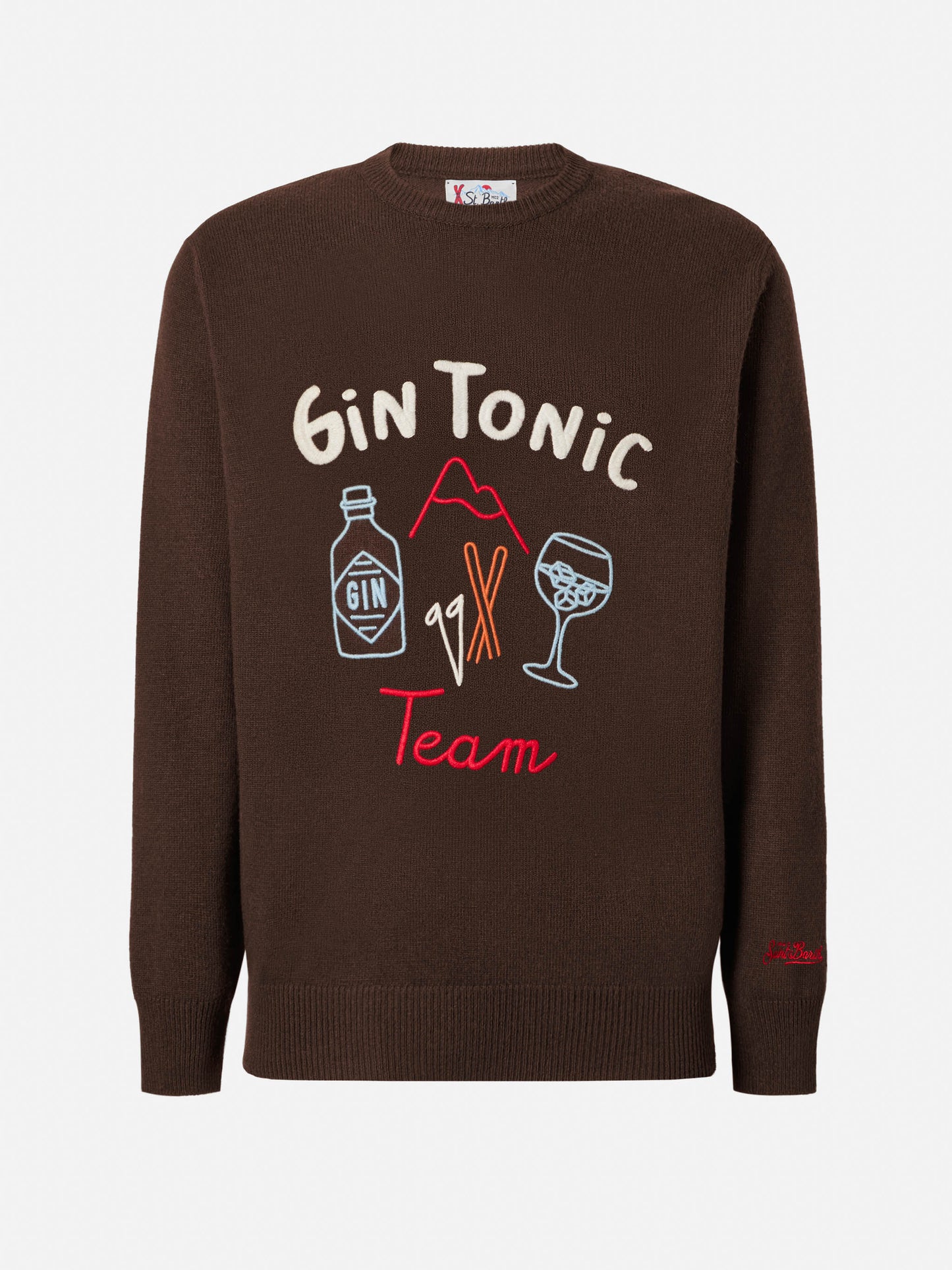 Brown crewneck Heron with Gin Tonic Team embroidery