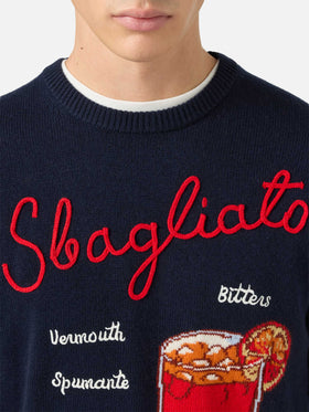 Blue sweater Heron with Sbagliato embroidery