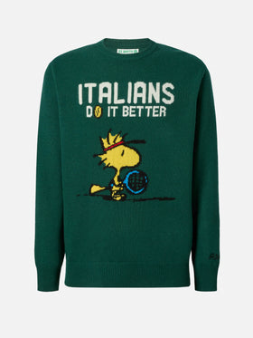 Grüner Heron-Pullover mit Woodstock-Jacquardmuster | PEANUTS-SONDEREDITION
