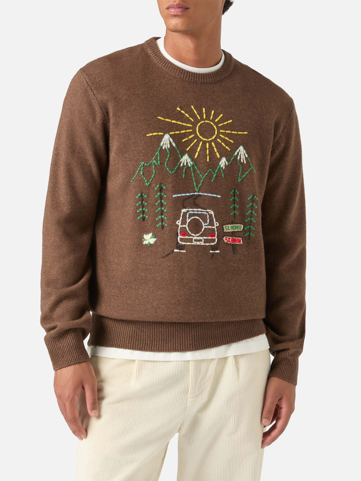 Pull ras-du-cou Brown Heron avec broderie St. Moritz 