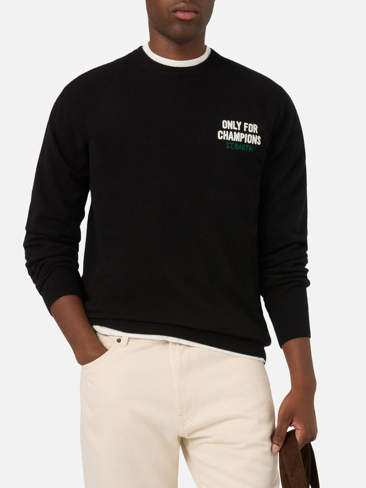 Pull en maille à col rond Black Heron avec intarsia et broderie Only For Champions au dos 