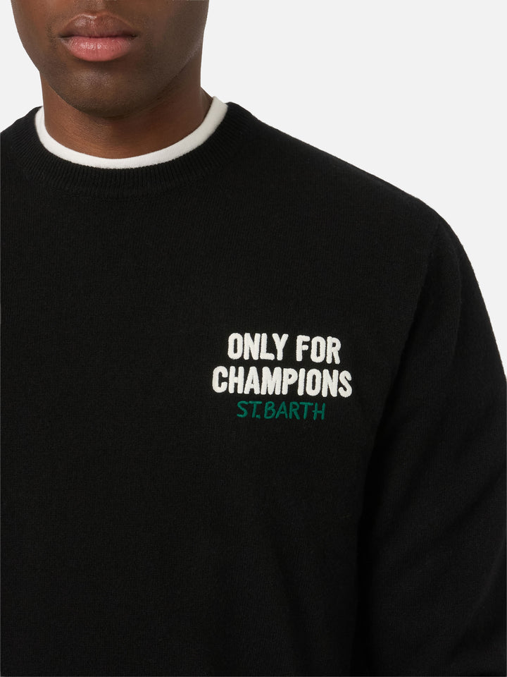Pull en maille à col rond Black Heron avec intarsia et broderie Only For Champions au dos 
