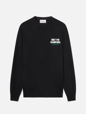 Maglia girocollo Heron nera con intarsio e ricamo Only For Champions sul retro