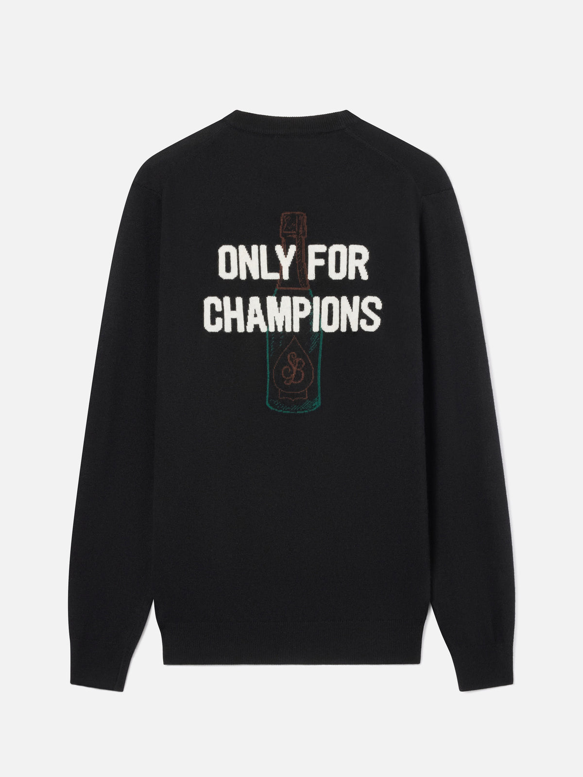Maglia girocollo Heron nera con intarsio e ricamo Only For Champions sul retro