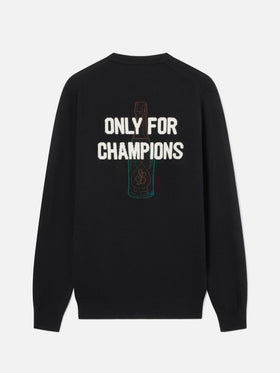 Maglia girocollo Heron nera con intarsio e ricamo Only For Champions sul retro
