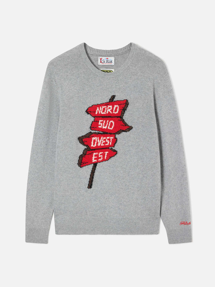 Pull col rond Grey Heron en maille avec intarsia Nord Sud Ovest Est | Special edition 
