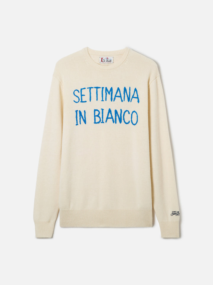 Maglia Heron bianco panna con ricamo Settimana in bianco