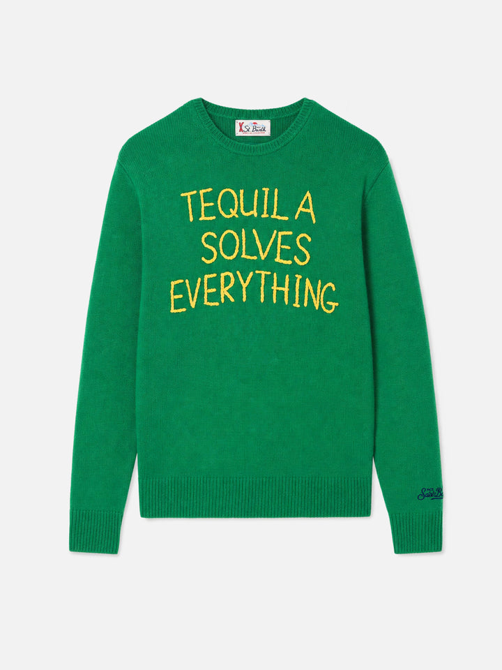 Suéter de cuello redondo con bordado Tequila solves everything 