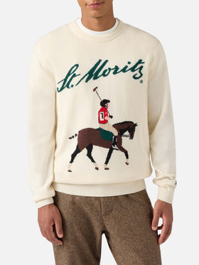 Maglione Heron bianco con jacquard St. Moritz Polo