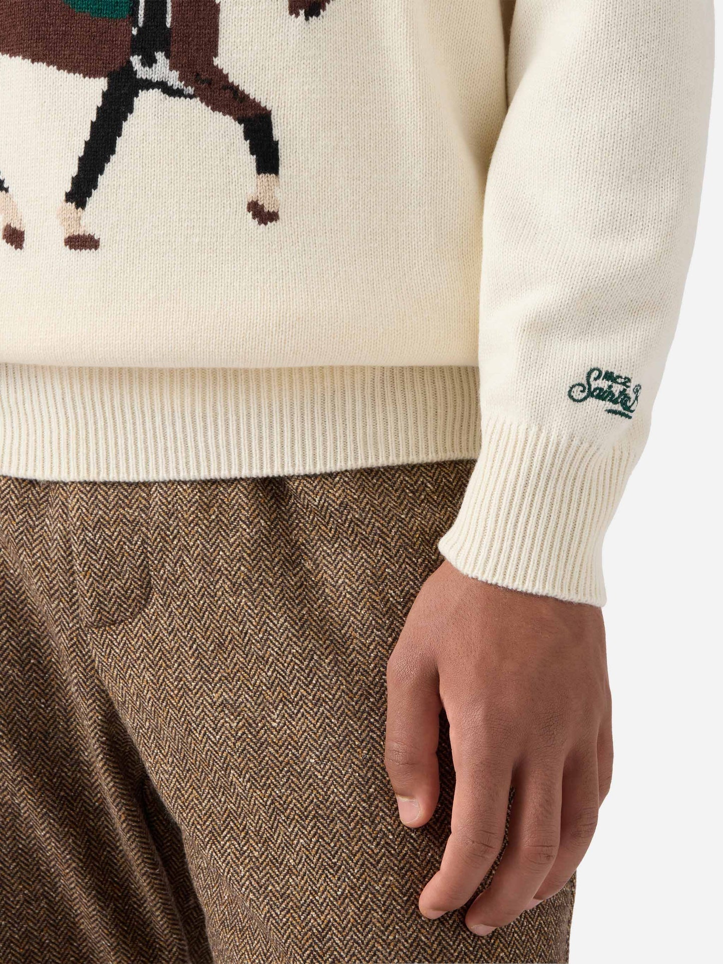 Maglione Heron bianco con jacquard St. Moritz Polo