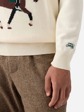 Maglione Heron bianco con jacquard St. Moritz Polo