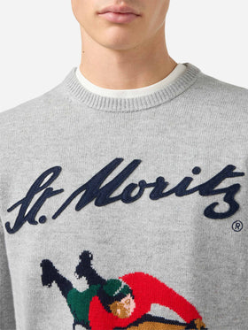 Grauer Heron-Pullover mit St. Moritz-Jacquardmuster und -Aufnäher | ST. MORITZ TOP OF THE WORLD SPECIAL EDITION