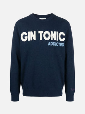 Navy blue crewneck Heron with Gin tonic addicted jacquard