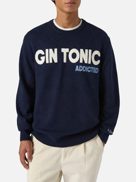 Navy blue crewneck Heron with Gin tonic addicted jacquard