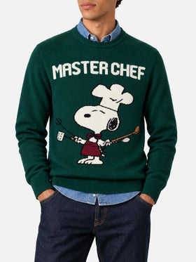 Dark green Heron crewneck sweater with Snoopy Master Chef jacquard | Special edition