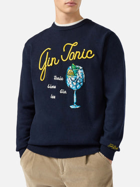 Blue sweater Heron with Gin Tonic embroidery