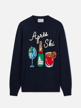 Maglia girocollo Heron blu navy con intarsio e ricamo Après Ski