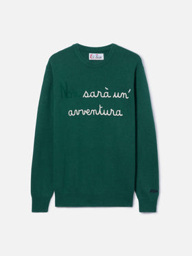 Green sweater Heron with Non sarà un'avventura embroidery