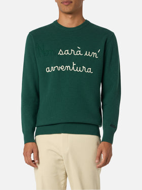 Grüner Herrenpullover Heron mit Stickerei Non sarà un'avventura