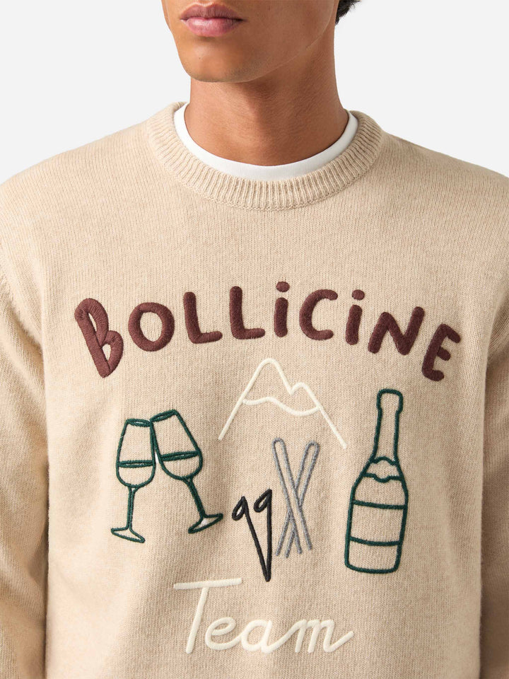 Pull col rond Beige Heron en maille avec intarsia et broderie Bollicine Team 