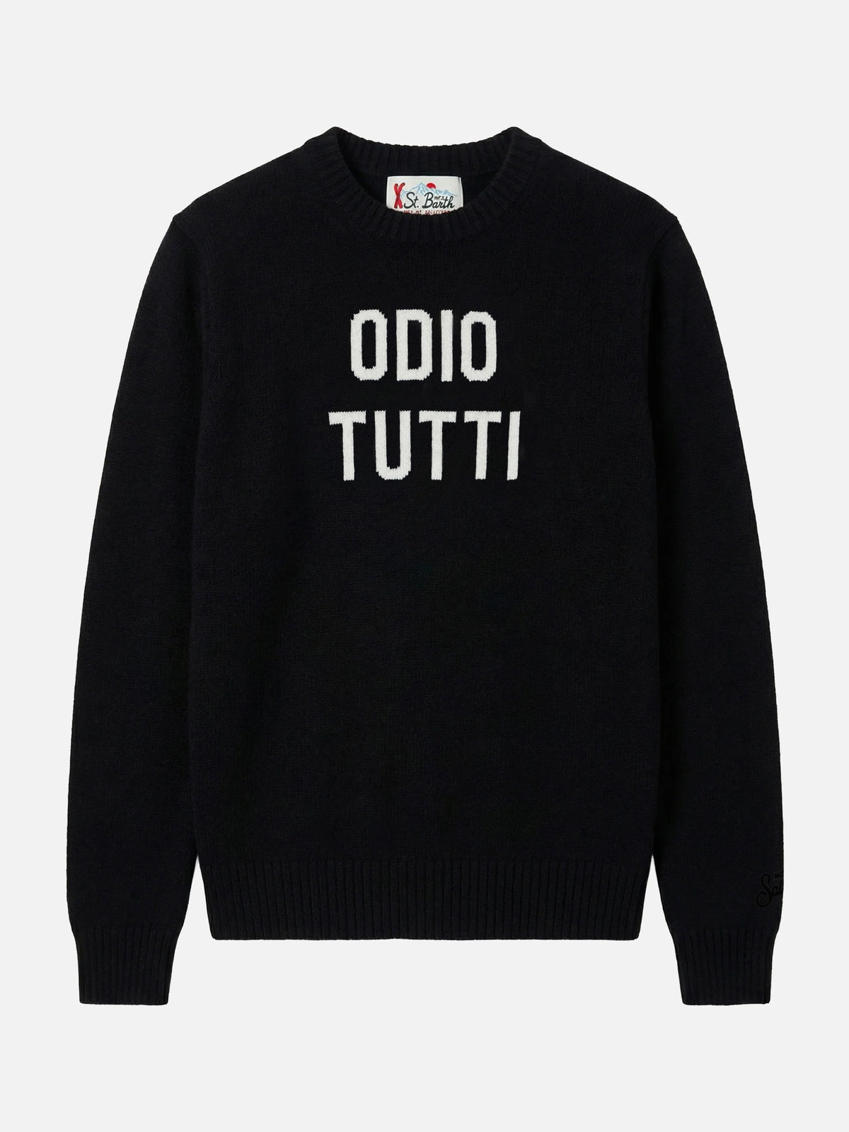 Girocollo nero Heron con jacquard Odio tutti