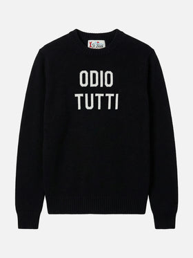 Girocollo nero Heron con jacquard Odio tutti