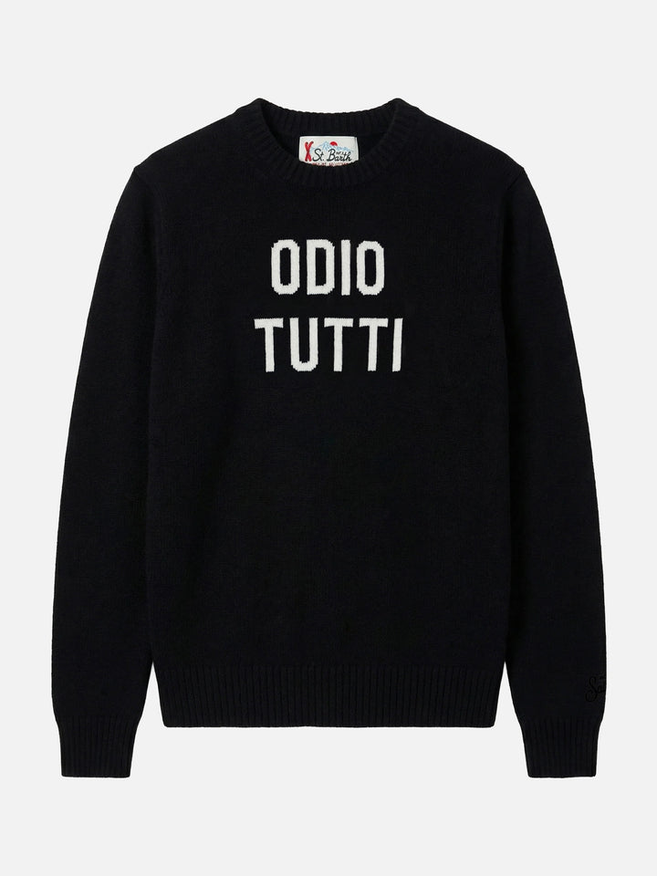 Maglione Heron nero con jacquard Odio tutti