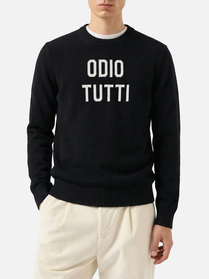 Maglione Heron nero con jacquard Odio tutti