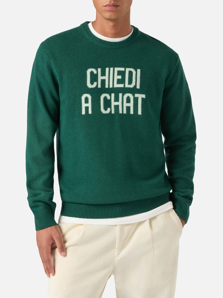 Pull col rond Green Heron en maille avec intarsia Chiedi A Chat 