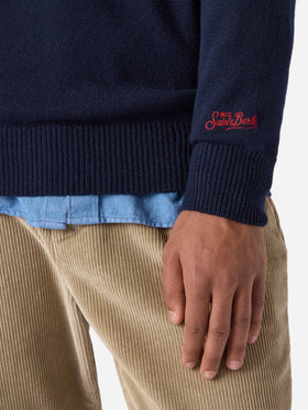 Kaschmirpullover Heron mit Posta Cortina-Stickerei