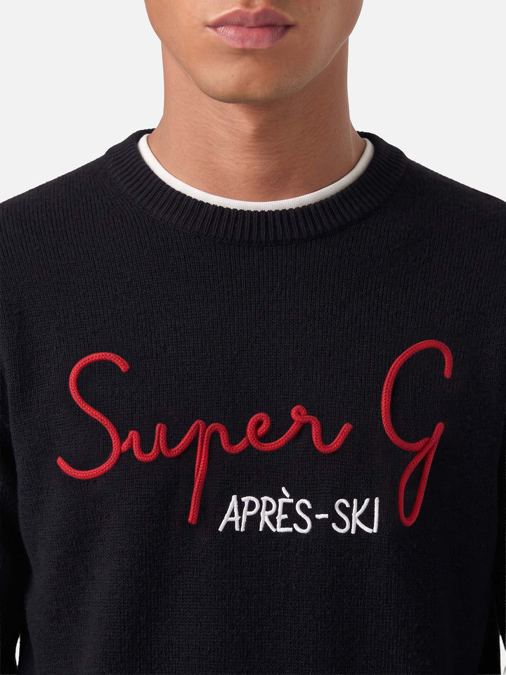 Sudadera negra de cuello redondo Heron con bordado Super G | SUPER G SPECIAL EDITION 