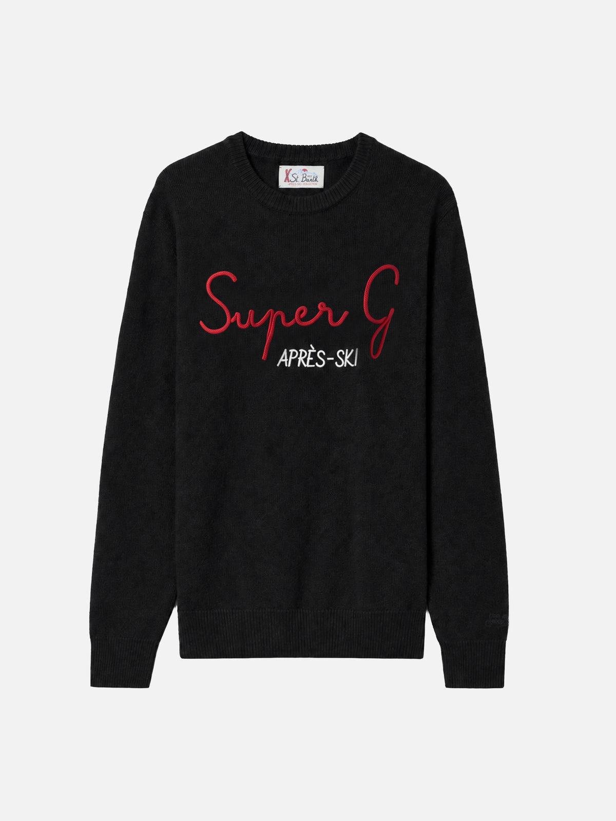 Sudadera negra de cuello redondo Heron con bordado Super G | SUPER G SPECIAL EDITION 