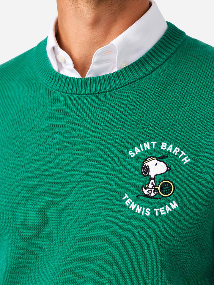 Maglia girocollo Heron verde con jacquard Snoopy tennis | Special Edition