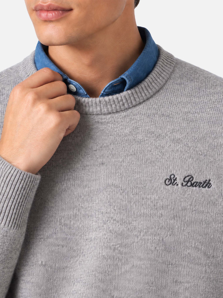 Suéter Heron gris melange con bordado St. Barth 