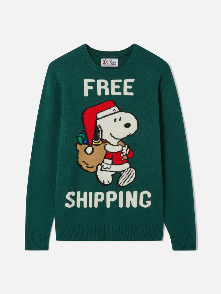 Dark green Heron sweater with Snoopy Free shipping jacquard | Special edition