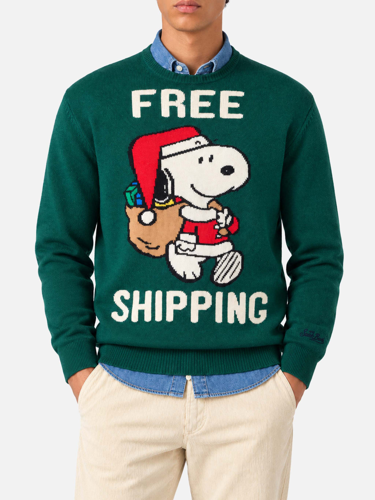 Grüner Pullover Heron mit Snoopy-Jacquard | SNOOPY PEANUTS® SPECIAL EDITION 