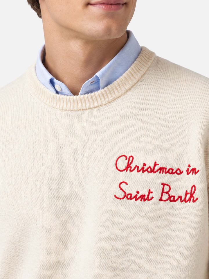 Off white Heron crewneck sweater with Christmas embroidery