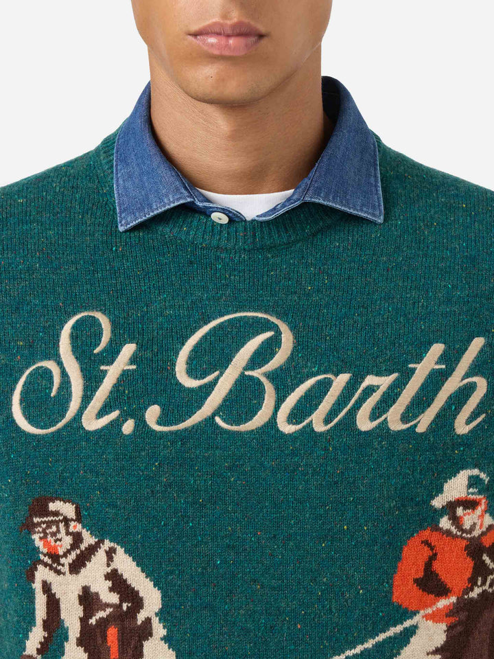 Donegal-Crewneck-Pullover Heron mit Polo-Jacquard 