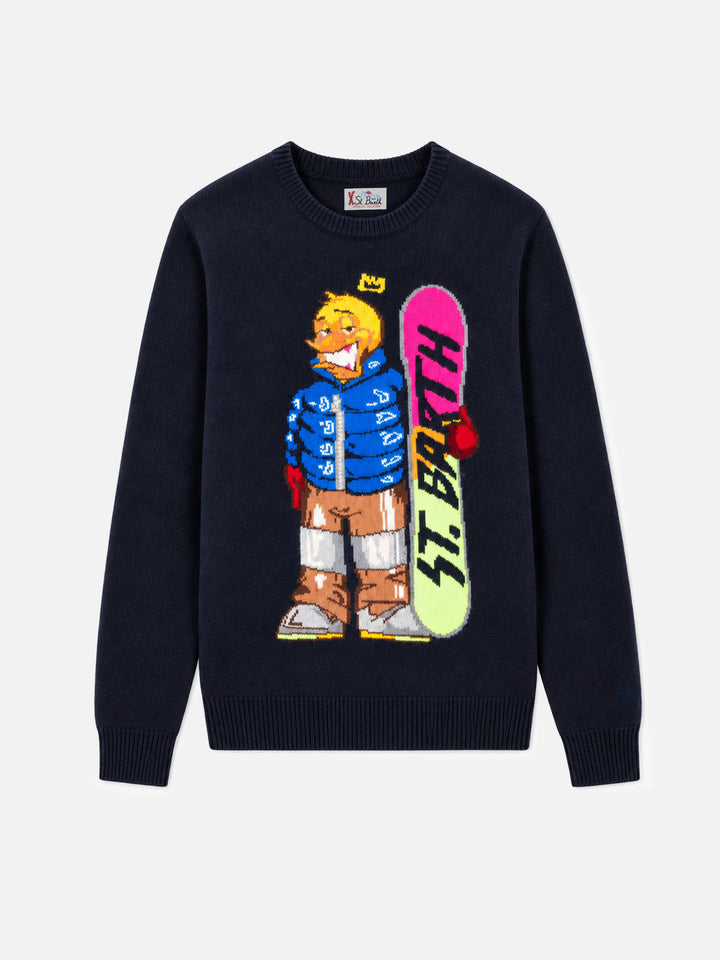 Green Heron crewneck sweater with Crypto Ducky snowboard jacquard | Special edition