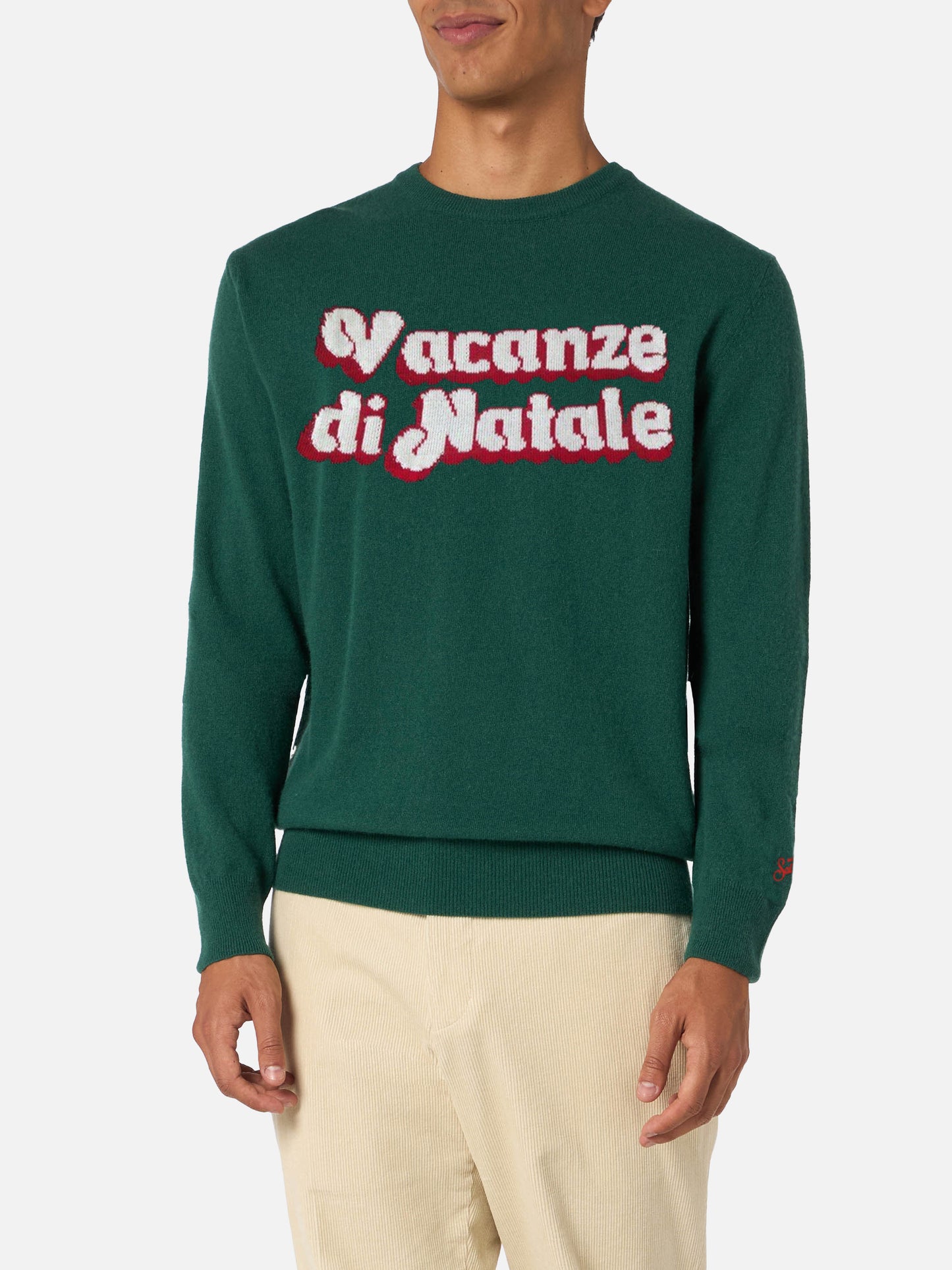 Man green sweater Heron with Vacanze di Natale logo jacquard | VACANZE DI NATALE SPECIAL EDITION - MC2 Saint Barth